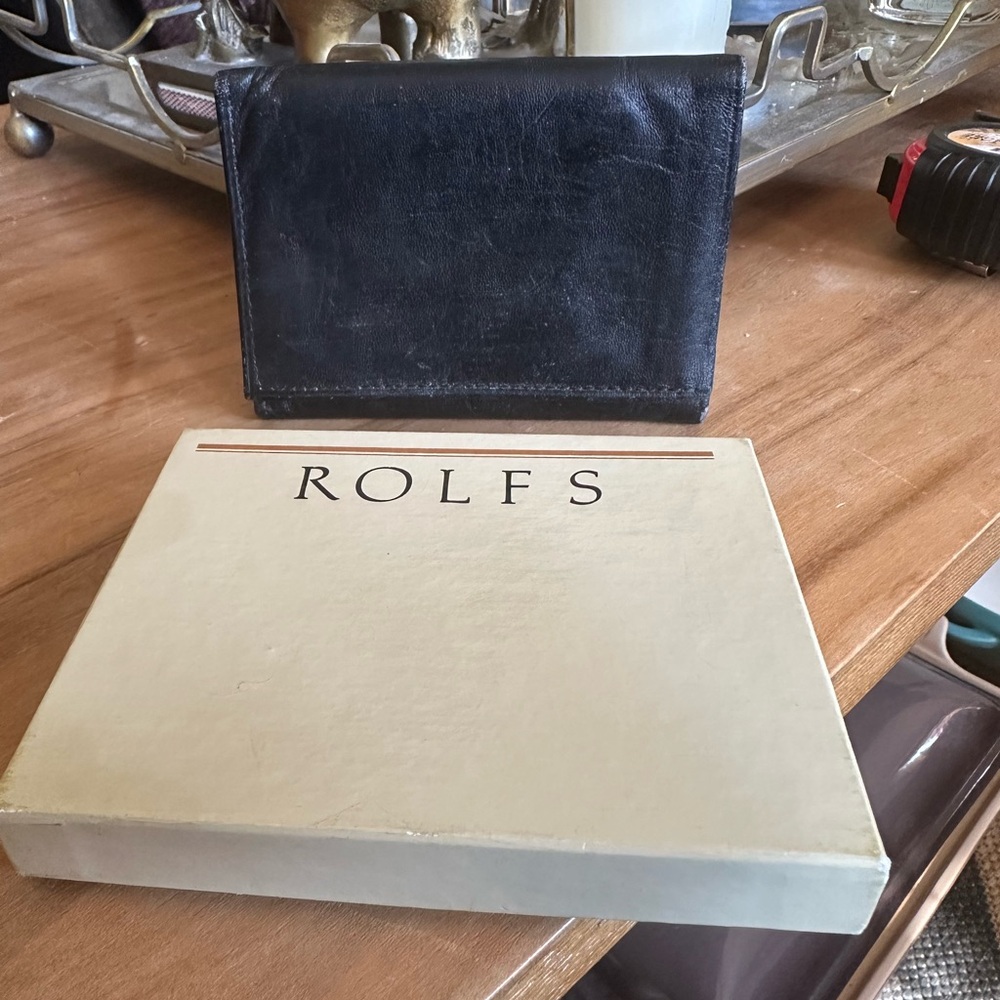 Rolfs vintage royal crest mustang trifold Black Leather Wallet used with box